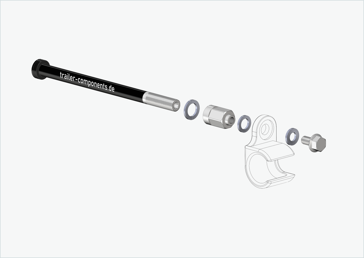 Eje pasante universal con adaptador para TOUT TERRAIN | para rosca izquierda M12 x 1,50 - apto para Thule, Qeridoo, Burley, Prophete, Hamax, Trixie y muchos más.