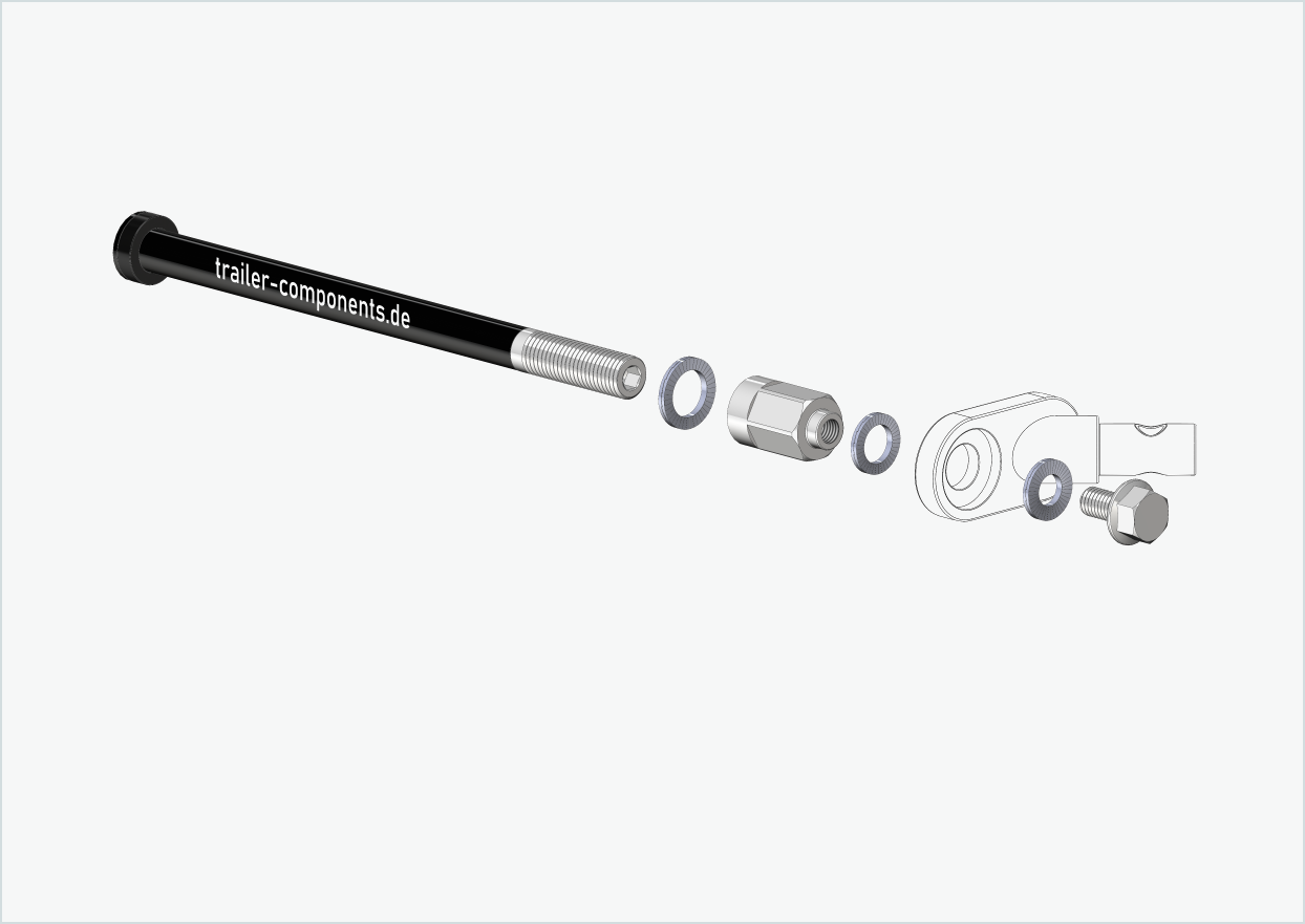Eje pasante universal con adaptador para TOUT TERRAIN | para rosca izquierda M12 x 1,50 - apto para Thule, Qeridoo, Burley, Prophete, Hamax, Trixie y muchos más.