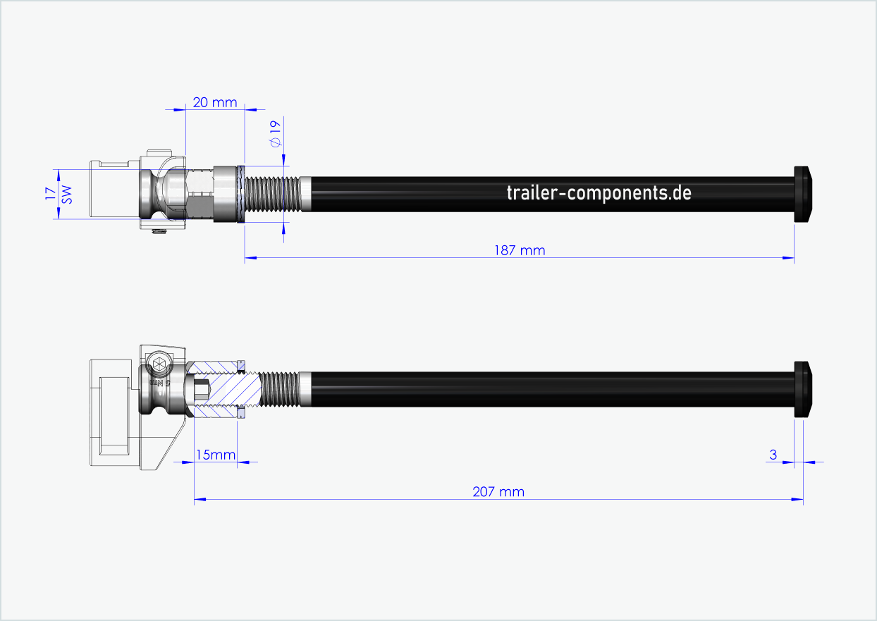 Eje pasante con adaptador Leggero para ORBEA | para rosca izquierda M12 x 1,50 - compatible con Leggero con sistema BECCO