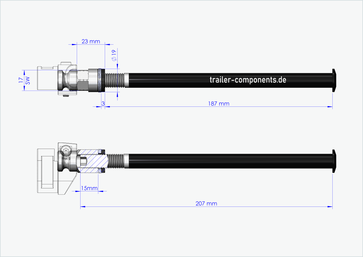Eje pasante con adaptador Leggero para ORBEA | para rosca izquierda M12 x 1,50 - compatible con Leggero con sistema BECCO