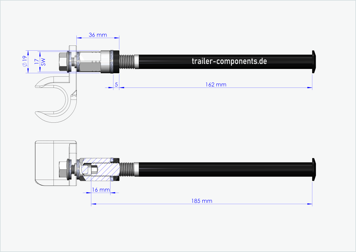 Eje pasante universal con adaptador para TOUT TERRAIN | para rosca izquierda M12 x 1,50 - apto para Thule, Qeridoo, Burley, Prophete, Hamax, Trixie y muchos más.